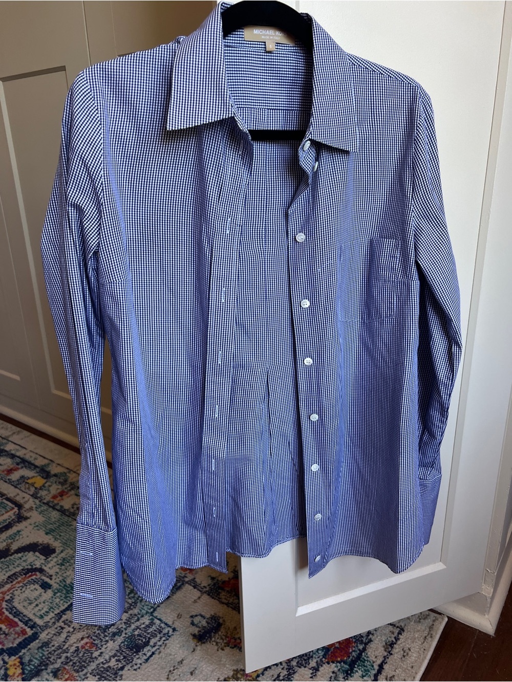 Michael Kors Made in Italy Indigo Micro Gingham Button Up women’s 6 - Picture 7 of 7